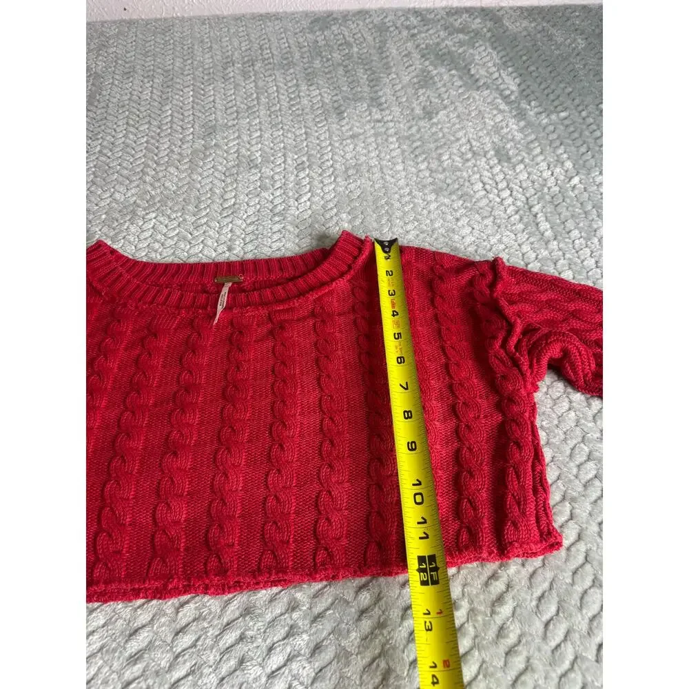 Free People Red Cable Knit Cropped Sweater XS